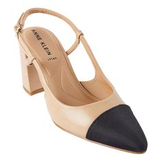 Anne Klein Brooklyn Cap-Toe Slingback Pump Whether prepping for a professional look or rounding out a formal ensemble, this graceful slingback pump from Anne Klein brings classic style and everyday comfort with iFlex technology. The contrasting toe cap complements the tailored design for a vintage highlight. Classic Closed Toe Slingback Pumps For Work, Chic Slingback Pumps With Padded Heel For Business, Classic Slingback Pumps With 4-inch Heel For Work, Classic Workwear Slingback Pumps With 4-inch Heel, Classic High Heel Slingback Sandals For Work, Classic Ankle Strap Slingback Pumps For Business, Elegant Slingback Pumps With Block Heel For Work, Chic Closed Toe Slingback Pumps For Business, Elegant Spring Slingback Pumps For Workwear