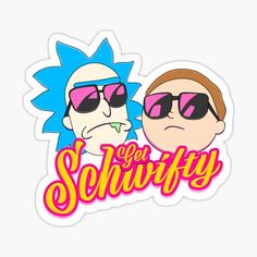 two people wearing sunglasses with the words get soltify on them in pink and yellow