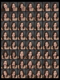 many different images of a woman making funny faces with her mouth open and tongue out