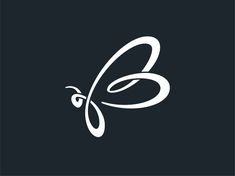 the letter b with a butterfly's wings in white on a dark blue background