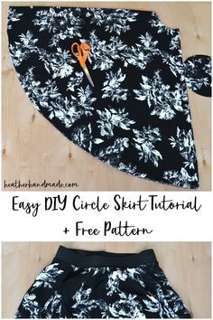 an easy diy circle skirt sewing pattern with scissors on the front and back side