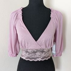 Urban Outfitters Lavender Samara Crop Top. Size Small. New With Tags. Stretch Mauve Tops For Spring, Spring Stretch Mauve Tops, Urban Outfitters Tops With Lace Trim For Spring, Spring Purple Tops For Loungewear, Spring Lavender V-neck Top, Lavender Fitted Tops For Daywear, Lavender Fitted V-neck Tops, Fitted Lavender Tops For Daywear, Elegant Lavender Tops For Spring