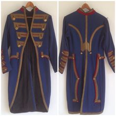 Gold Thread Embroidery, Tail Coat, Embroidery Blue, Pucci Vintage, Sheepskin Jacket, Thread Embroidery, Gold Thread, Gold Threads, Blue Wool