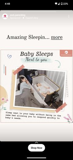 the baby sleeps website is displayed on an iphone screen, and it appears to be being used