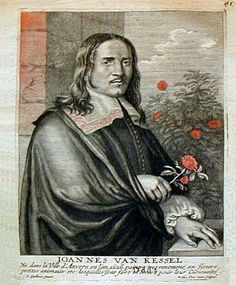 an old portrait of a man with long hair and a rose in his left hand