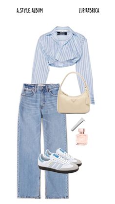 a fashion look from july 2013 featuring striped shirt, boyfriend jeans and adidas sneakers