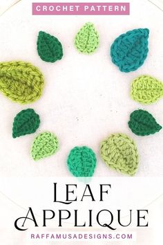 crochet pattern leaf applique with leaves in the middle and green leaves on each side