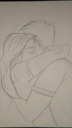 a drawing of a man hugging a woman