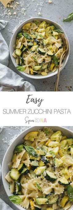 two bowls filled with pasta and zucchini