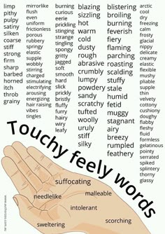 a hand with the words touchy feely words on it, and an image of a