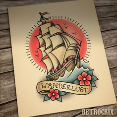 an old school tattoo style ship with a banner