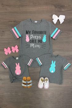 Mom & Kid - My Favorite Peeps Top - RESTOCKED!! - Sparkle in Pink Easter Shirts, Sparkle In Pink, Bunny House, Mommy Shirts, Bunny Shirt, Blue Bunny, Call My Mom, Pink Bunny