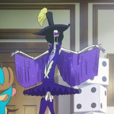 an animated image of a woman dressed as a skeleton and holding a large purple umbrella