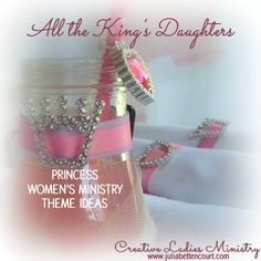 a pink crown sitting on top of a jar filled with princess's mints