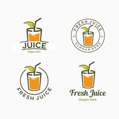 four logos for fresh juice, including a glass with a green leaf