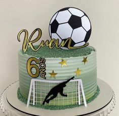 a birthday cake with a soccer ball on top