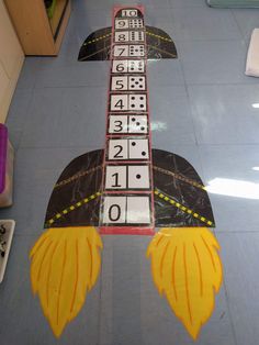 the floor is made to look like an airplane with numbers on it