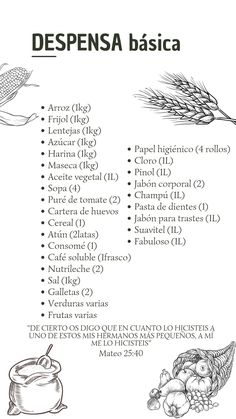 the ingredients for despensa basica are shown in black and white, with an outline