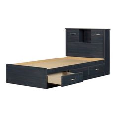 an image of a bed with drawers in the bottom drawer and headboard on each side