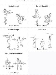 an exercise chart showing how to do the dumbble barbell squat exercises for men and women