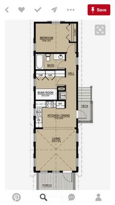 the floor plan for a small house with two levels and an open living area on one side