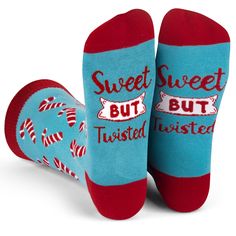 Sweeten up the holidays with a pair of these cute candy cane socks, featuring a funny secret message on the bottom: "Sweet But Twisted". It's the perfect gift idea for White Elephant parties, Secret Santa swaps, Christmas stocking stuffers and more. Sweet But Twisted, White Elephant Party, Santa Socks, Holiday Socks, Easy Christmas Gifts, Jolly Santa, Funny Holiday, Gifts For Christmas, Cute Candy