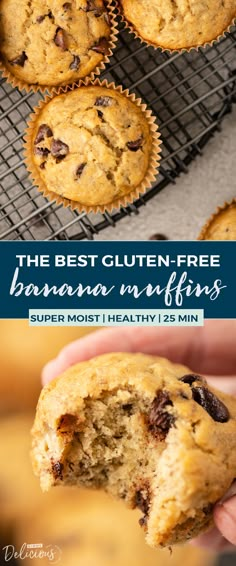 the best gluten - free banana muffins are super moisten and full of chocolate chips