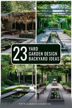 garden design ideas for backyards with text overlaying the top and bottom right corner