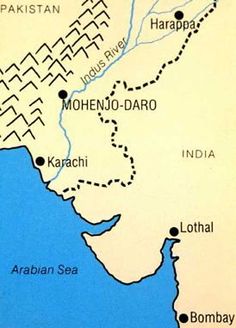 a map showing the location of mohenjo - daro and its surrounding areas