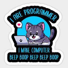 a cat that is sitting on top of a laptop with the words i are programming