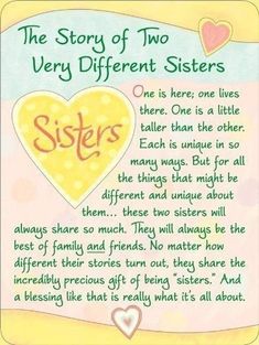 the story of two very different sisters poem with heart shaped hearts and words on it