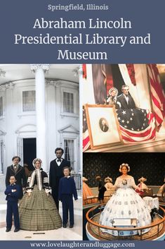 abraham lincoln's presidential library and museum is featured in this postcard for love laugh travel