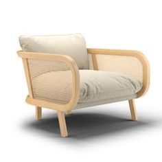 a wooden chair with a white cushion on it