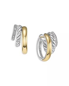 David Yurman - DY Mercer Three Row Huggie Hoop Earrings in Sterling Silver with 18K Yellow Gold and Pavé Diamonds The Row Jewelry, Earrings Huggies, David Yurman Jewelry, Intj, Huggie Hoop Earrings, David Yurman, Pave Diamonds, Jewelry Inspiration, Jewelry Pieces