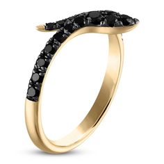 This edgy black diamond snake ring is an enchanting look. 14K yellow gold and black rhodium Round black diamonds sparkle on the bypass shank Total diamond weight is 1/2 carat Jewelry Style Guide, Diamond Fashion Jewelry, Black Engagement Ring, Jewelry Staples, Jared The Galleria Of Jewelry, Black Diamond Ring Engagement, Black Diamond Ring, Snake Ring, Jewelry Rings Diamond