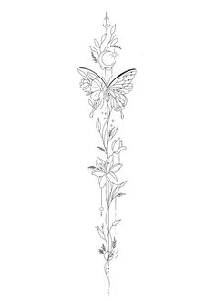 Large Woman Tattoo, Spine Tattoos For Women Design, Tangled Inspired Spine Tattoo, Spine Tat And Tramp Stamp, Spine Tattoos For Women Drawings, Outlined Tattoos, Thigh Tattoos Women Not Flowers, Hip Tattoos Women Fine Line, Butterfly Spine Tattoo With Quote