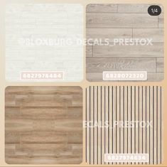 various types of wood flooring samples in different colors and sizes, including white brick