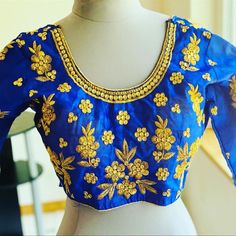 Royal Blue Color Embroidered Blouse With 3/4th Sleeves. New Without Tag. Sizes 38 With Margin. Gold Color Thread And Sequin Work. Dm For Details. Blue Blouse Piece With Floral Embroidery For Wedding, Blue Floral Embroidered Blouse Piece For Wedding, Fitted Blue Blouse Piece With Intricate Embroidery, Blue Blouse Piece With Floral Embroidery For Party, Embroidered Blue Blouse Piece For Party, Blue Party Blouse With Floral Embroidery, Blue Floral Embroidery Blouse Piece For Party, Blue Floral Embroidery Blouse For Party, Blue Long Sleeve Blouse With Floral Embroidery