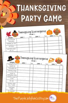 thanksgiving party game with turkey and pumpkins