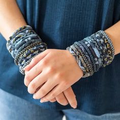 Indulge in a touch of luxury with the Aid Through Trade Roll-On® Midnight Blue Bracelet. This handcrafted accessory adds instant elegance to any outfit. Made by women artisans, each purchase helps to empower and uplift communities. Elevate your style and make a positive impact with this stunning bracelet. Handmade Blue Braided Bracelets, Elegant Blue Wrap Bracelet As A Gift, Elegant Blue Wrap Bracelet As Gift, Blue Hand Wrapped Bracelets, Trendy Handmade Blue Wrap Bracelet, Trendy Adjustable Blue Cuff Bracelet, Elegant Handmade Blue Wrap Bracelet, Handcrafted Accessories, Women Artisans