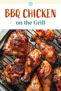 bbq chicken on the grill with text overlay