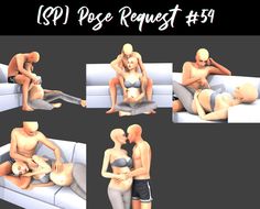 multiple images of a man and woman on a couch