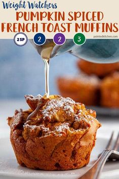 a muffin is being drizzled with pumpkin spiced french toast muffins