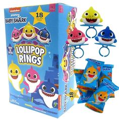 baby shark lollipop rings are in the box and have teeth attached to them