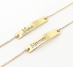 Mama bracelet 14K Gold Bar Bracelet Mother's day Personalized 14k Gold Bracelet For Mother's Day, Mother's Day Yellow Gold Name Bracelet, Mother's Day Personalized Gold Plated Bracelets, Mother's Day Engraved Gold Bar Necklace, Mother's Day Personalized Gold-plated Bracelet, Gold Bar Bracelet, Mama Bracelet, Celebrate Mom, Personalized Gifts For Mom