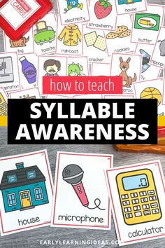 a pile of pictures with the words, how to teach sylable awareness on them