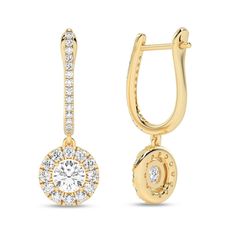 Elevate your style with these captivating Round Halo Drop Earrings. The round center diamond is surrounded by a halo of smaller diamonds, creating a dazzling display of brilliance. Crafted in solid gold, these earrings are a testament to Verlas' commitment to craftsmanship. Halo Diamond Earrings With Round Cut, Diamond Halo Earrings With Round Cut, Halo Diamond Earrings For Formal Occasions, Halo Diamond Earrings Round Cut, Timeless Yellow Gold Diamond Earrings With Halo Design, Halo Round Cut Diamond Earrings, Timeless Halo Diamond Earrings, Timeless Halo Round Cut Diamond Earrings, Timeless Yellow Gold Halo Diamond Earrings