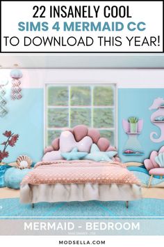 Sims 4 Mermaid CC Sims 4 Coastal Cc, Sims 4 Teen Bedroom, Sims 4 Mermaid Cc, Sims 3 Island Paradise, Sims 4 Island Living, Sims Love, Mermaid Accessories, Mermaid Bedroom, Magical Accessories