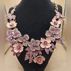 This A Gorgeous Sparkle Eye Candy Los Angeles Statement Necklace, With Pink And White Crystal Rhinestones Floral Cluster Decorating This Beautiful Necklace. This Is A Brand Nwt Necklace. Dimensions: 18"-20" Length 2.4" By 9.4" Width 168 G Weight Gold Tone Alloy Glass Crystal Clasp Type Lobster Chain Type Rolo Elegant Pink Rhinestone Necklace For Party, Elegant Pink Rhinestone Party Necklace, Pink Jeweled Rhinestone Necklace For Party, Pink Rhinestone Jeweled Necklace For Parties, Elegant Pink Rhinestone Necklace For Gift, Elegant Pink Rhinestone Necklace Gift, Elegant Pink Necklace With Jewels, Elegant Pink Jeweled Necklaces, Pink Crystal-embellished Jewelry For Party