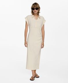 in stock Beige Collared Midi Dress For Daywear, Beige Classic Midi Dress For Daywear, Classic Beige Summer Midi Dress, Chic Beige Collared Midi Dress, Classic Beige Midi Dress For Summer, Elegant Cream Shirt Dress For Daywear, Spring Neutral Collared Dress, Summer Cream Midi Dress For Work, Chic Cream Midi Shirt Dress